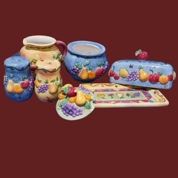 Sango sangria set of 7 pcs butter dish salt& pepper creamer& sugar lid - Picture 2 of 12